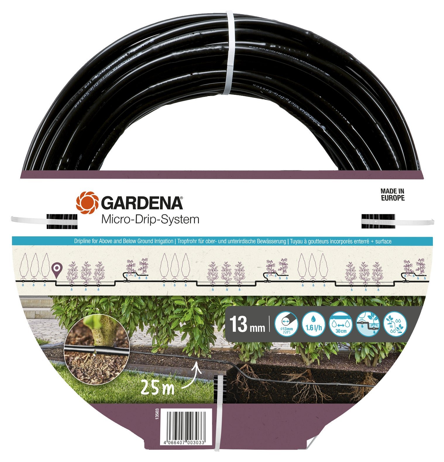 Lašelinio drėkinimo sistema krūmams/gyvatvorėms GARDENA, 25 m, 13 mm (1/2")