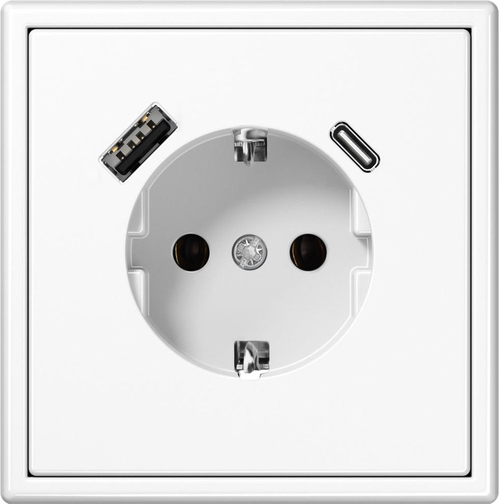 Kištukinis lizdas LIREGUS Modern, 1 vietos su krovikliu 3,4A 1xUSB A ir USB C, įleidžiamas, baltos sp., su įžeminimu, IUK-3-01.M/WM