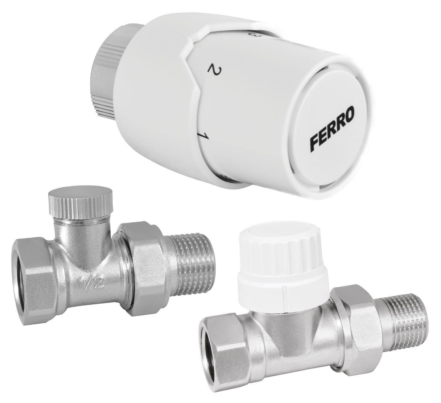 Tiesus termostatinis komplektas FERRO, 1/2", su termostatine galvute, ZTM20