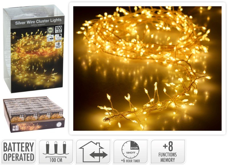 Šviečianti girlianda, su 100 LED, šiltai baltos sp., ilgis 1,5 m, IP44