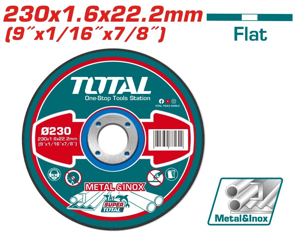Abrazyvinis metalo pjovimo diskas TOTAL, 230x1,6x22 mm, TAC2162301