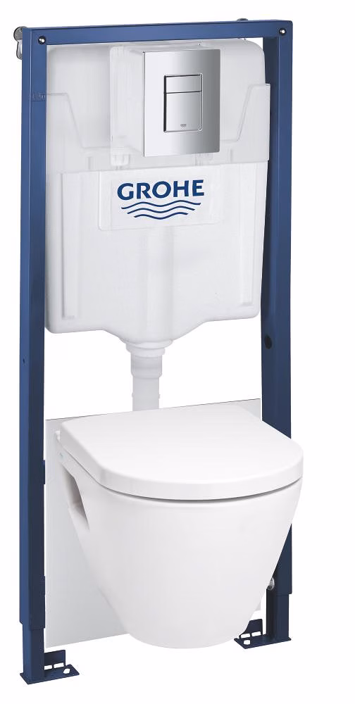 Klozeto komplektas GROHE SEREL SOLIDO, kompl. potinkinis rėmas, "Serel" klozetas su lėtai nusileidžiančiu dangčiu, mygtukas "Fresh" ir garso izoliacijos tarpinė, 39468000
