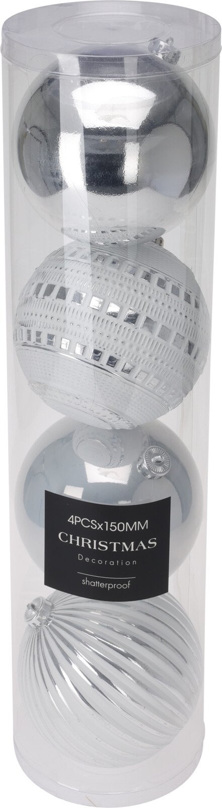 Eglutės žaisliukų rinkinys, 4 vnt., sidabrinės sp., skersmuo 15 cm