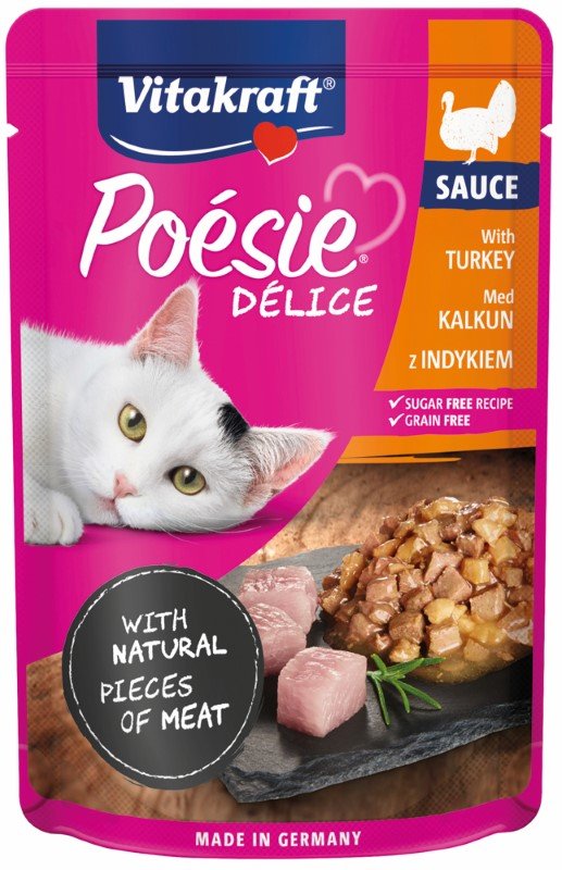 Konservuotas kačių ėdalas VITAKRAFT POESIE DELICE, su kalakutiena, maišelyje, 85g