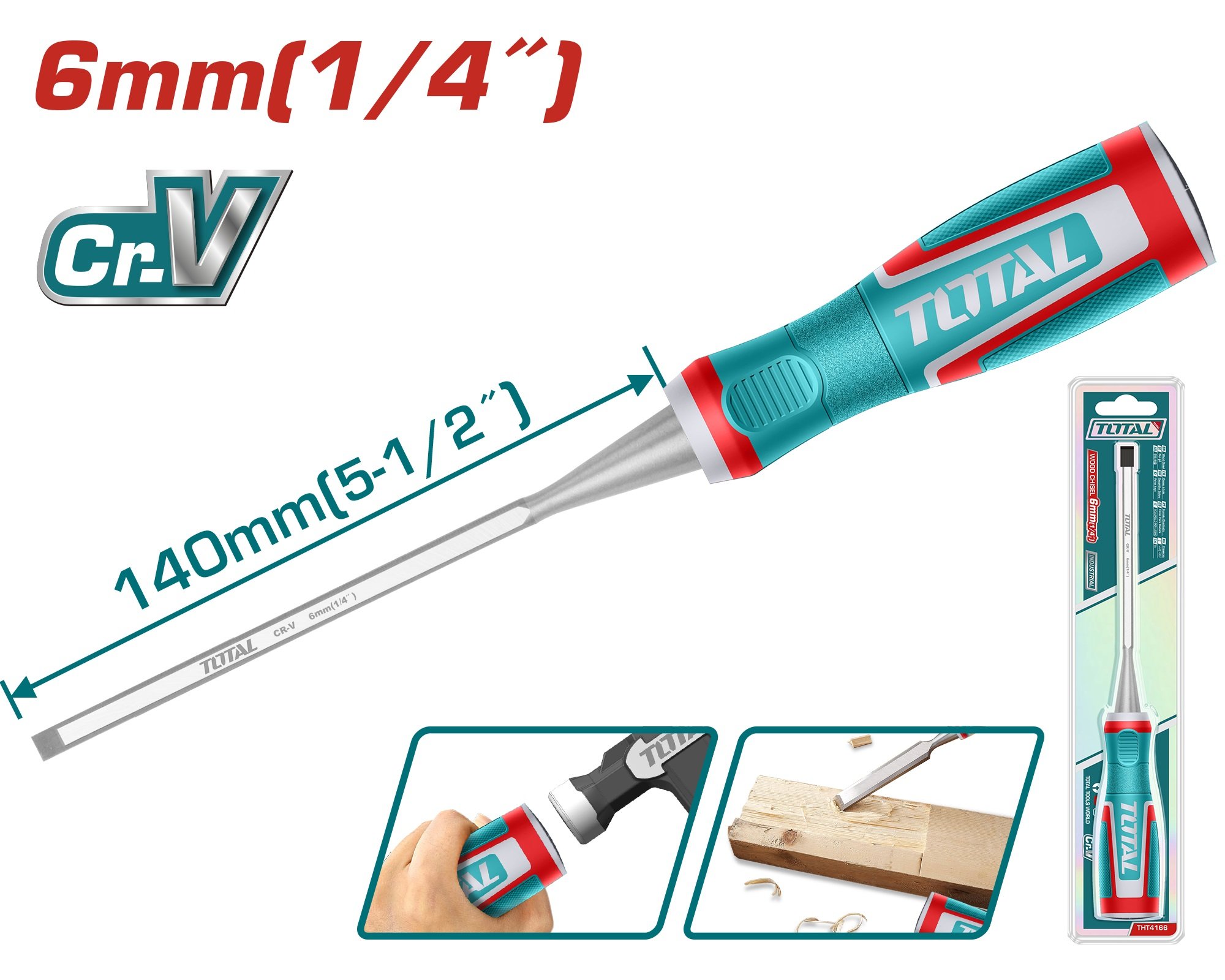 Kaltas TOTAL, medžiui, CR-V, 6x140 mm, THT4166