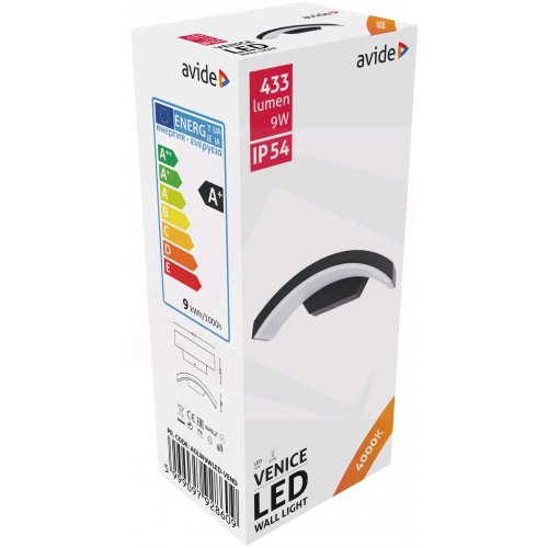 Lauko šviestuvas AVIDE Venice At-8609, LED 9W, 220-240V, 4000K, 433 lm, IP54, sieninis, baltos/juodos sp., 112 x 275 x 82 mm