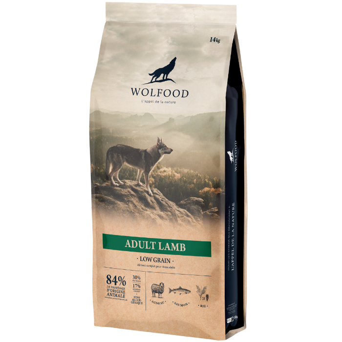 Sausas šunų ėdalas WOLFOOD Essential, be grūdų, suaugusiems šunims, su ėriena ir tapijoka, 14 kg