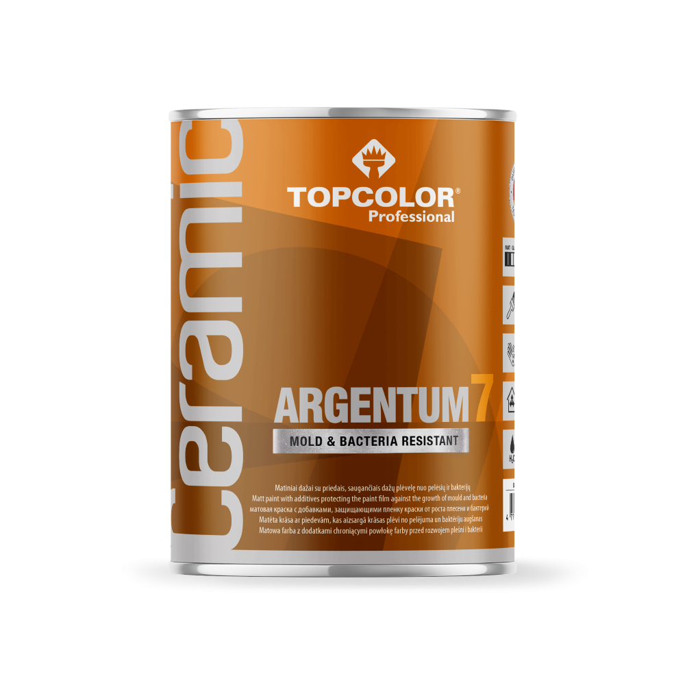 Vandeniniai vidaus dažai TOPCOLOR Ceramic Argentum 7 STOP BACTERIA, 0,9 L, A bazė