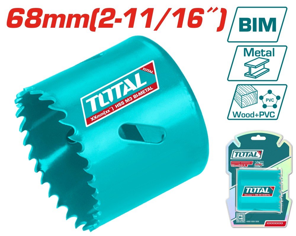 Gręžimo karūnėlė TOTAL, HSS M3 Bi-metal, 4-6 TPI, 68 mm, TAC410681