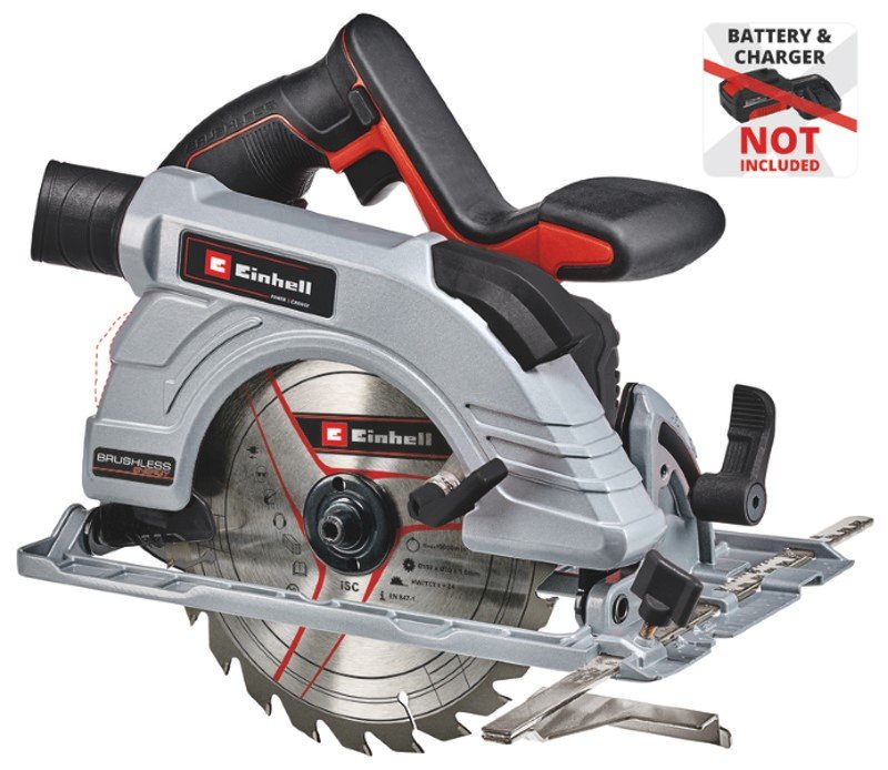 Akumuliatorinis diskinis pjūklas EINHELL TP-CS 18/190 Li, BL-Solo, 18 V, Li-ion, be akumuliatoriaus, diskas 190 mm., pjovimo gylis 90°/45° - 65/45 mm, svoris 3,23 kg