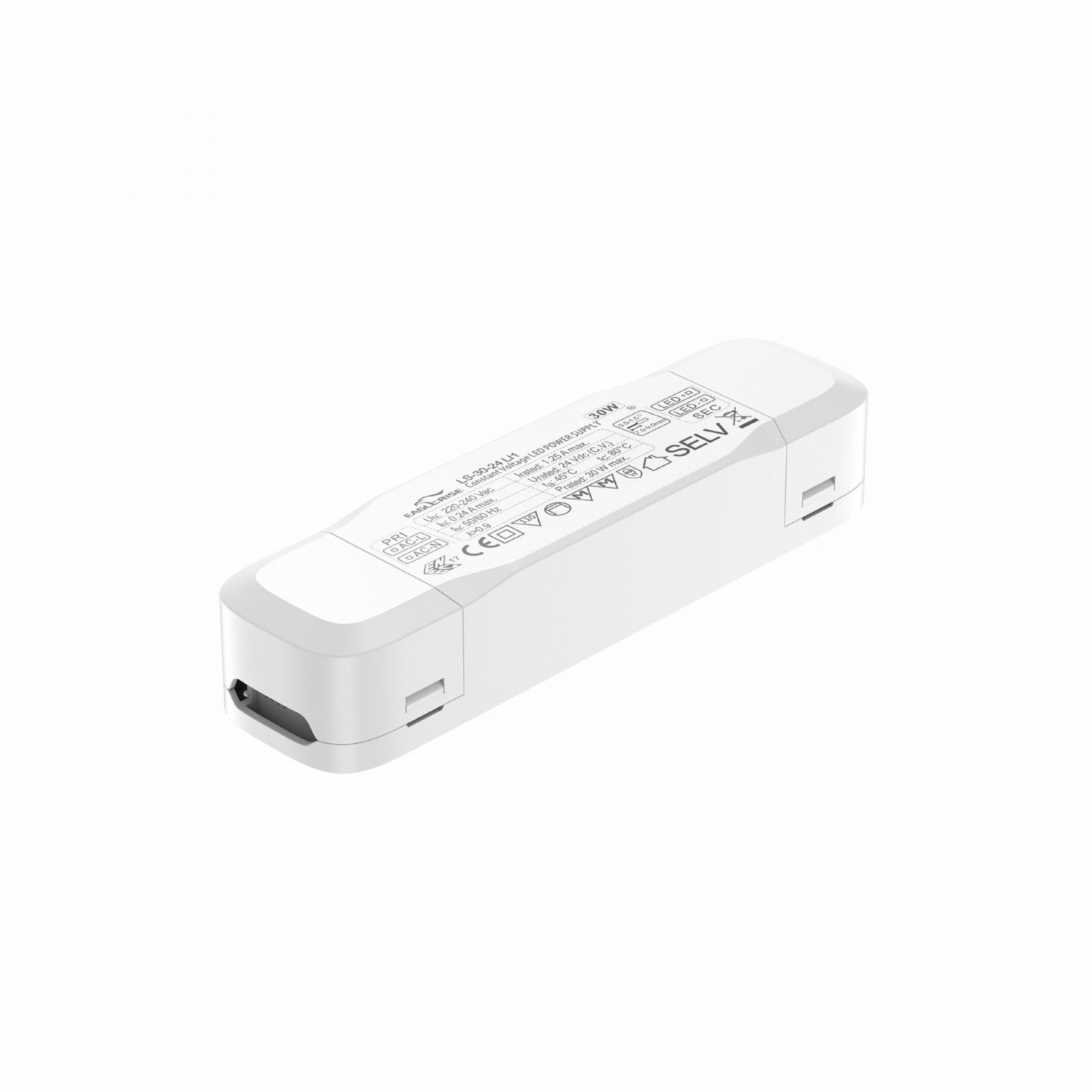 LED transformatorius EAGLERISE, galia 30 W, įėjimas AC 220-240 V, išėjimas DC 24 V 0-1,25A, IP20, 5 m garantija, 160x42x30 mm, LS-30-24 LI1