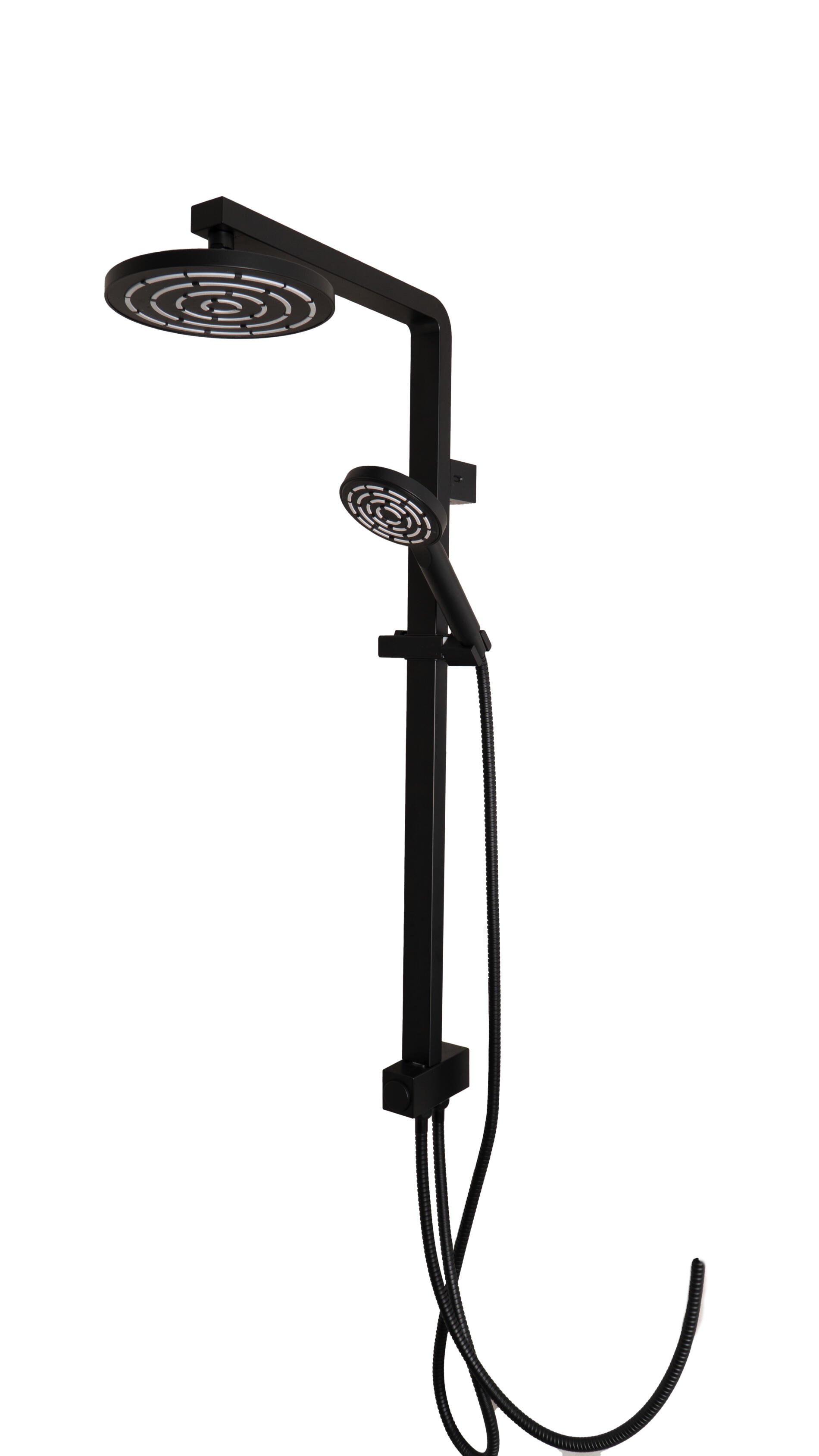 Dušo komplektas RIDDER TULUM, Komplekt.: rankinis dušas, dušo žarna 150cm, lietaus dušo galva, dušo stovas, juodos spl., 09179110