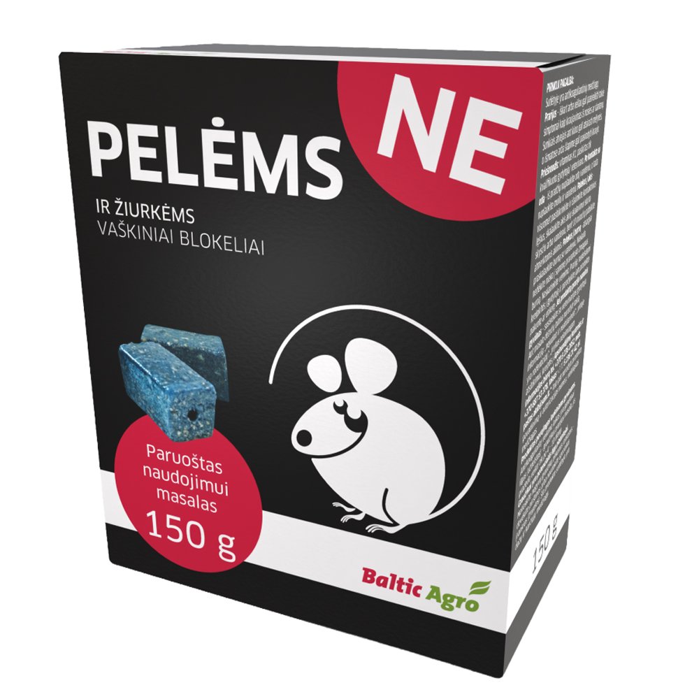 Nuodai graužikų naikinimui, Pelėms ir žiurkėms NE, vaškiniai blokeliai, 150 g