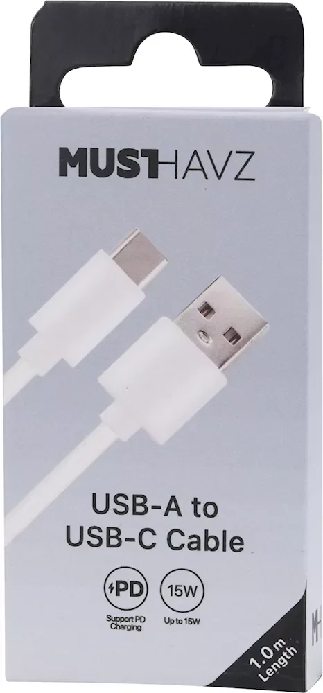Įkrovimo laidas MUSTHAVZ Easy to Go, USB-A į USB-C laidas, 1 m, baltos sp., MHESCAB502WHT