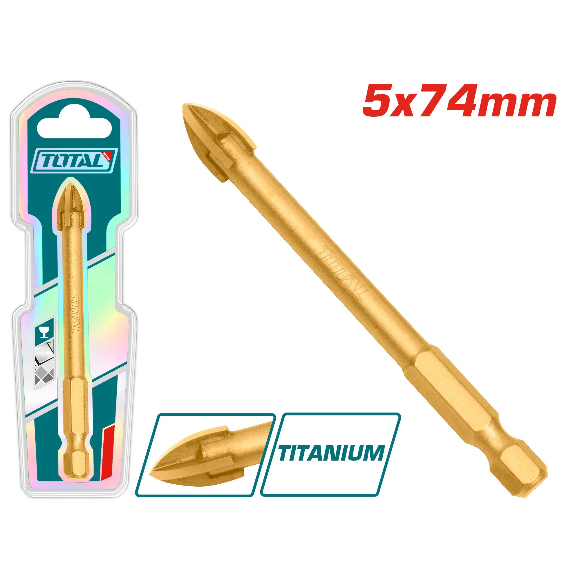 Grąžtas TOTAL, stiklui ir plytelėms, 5x74 mm, TACG210512