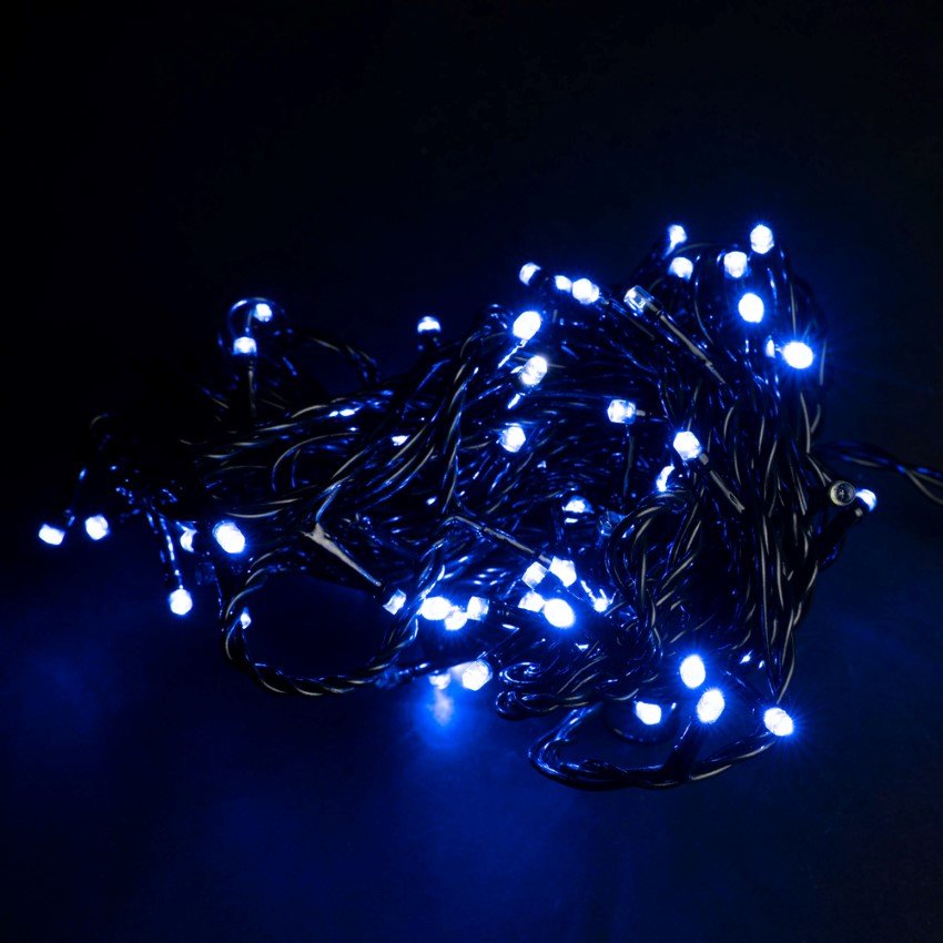 Šviečianti girlianda SUNLUX N10, 100 LED su plonu laidu, 10 m., mėlyna spalva, IP44, tinka naudoti lauke, 1A 10M-5