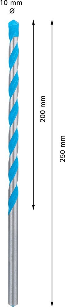 Universalus kietlydinio grąžtas BOSCH Multi Construction, 10,0x250,0 mm, 1 vnt.