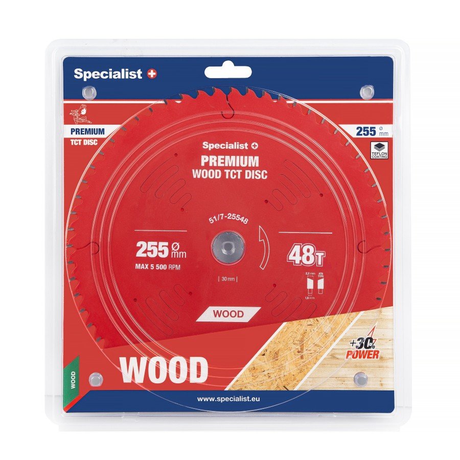 Medienos pjovimo diskas skersinio pjovimo staklėms SPECIALIST+ Wood Premium, 255x30 mm, 48 dantys