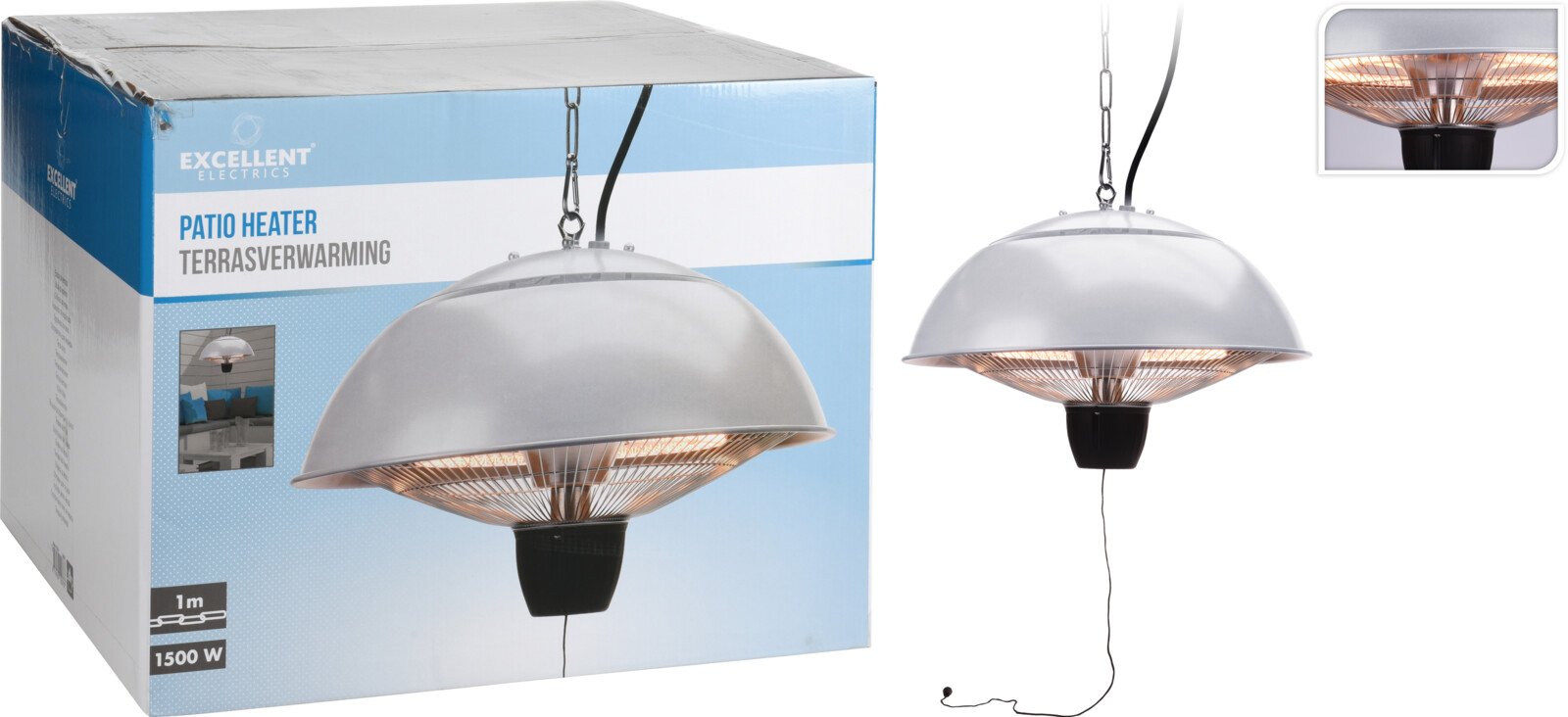Pakabinamas infraraudonųjų spindulių šildytuvas EXCELLENT ELECTRICS, EL4000030, galia 1500 W
