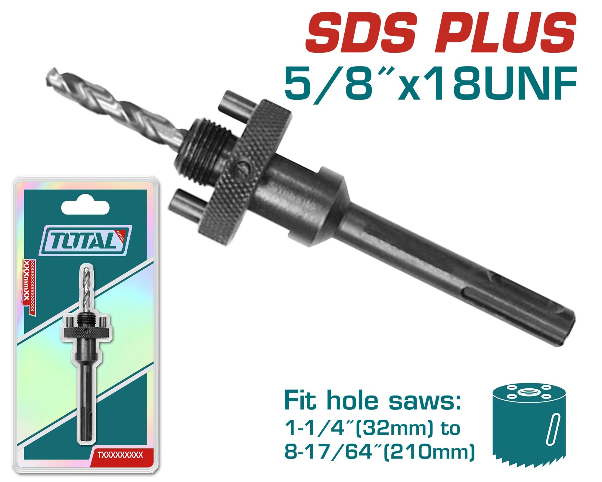 Adapteris gręžimo karūnai TOTAL, SDS plus, tinka 32-210 mm, TAC4204