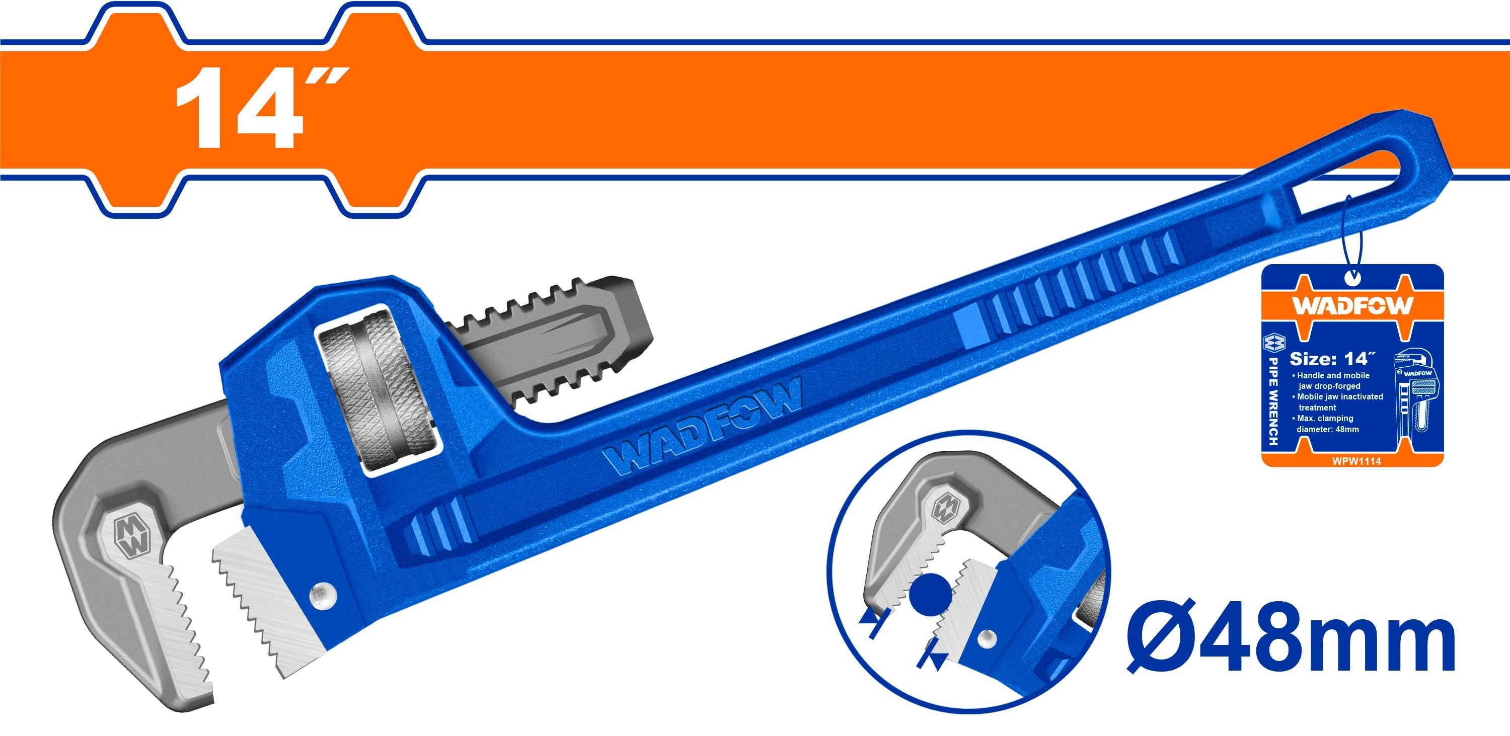 Raktas WADFOW, santechninis, iki 48 mm, 355 mm (14"), WPW1114
