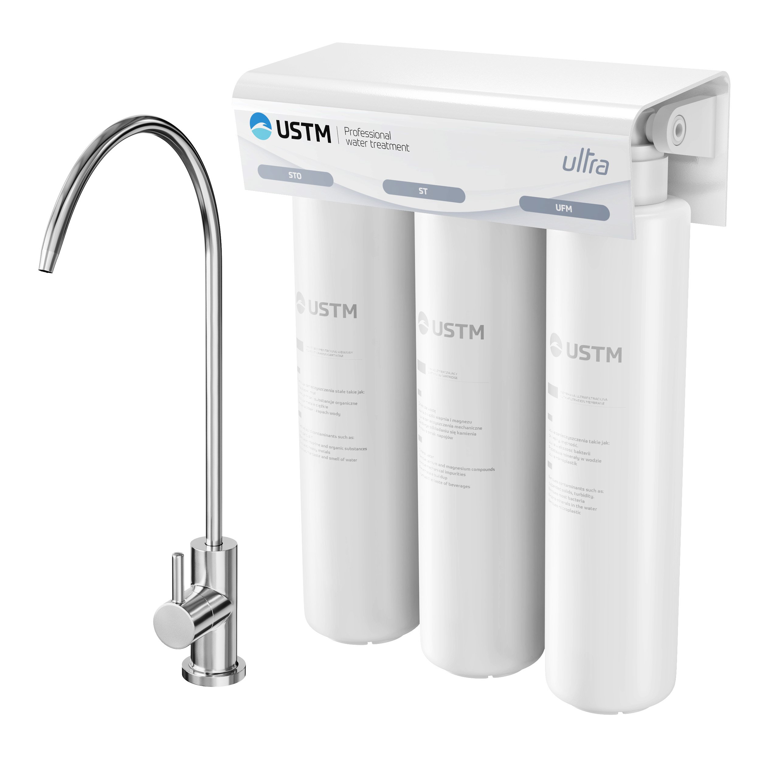 Vandens filtravimo komplektas USTM ULTRA NEW STYLE, 3 pakopų (STO, ST, UFM), chromo spalva
