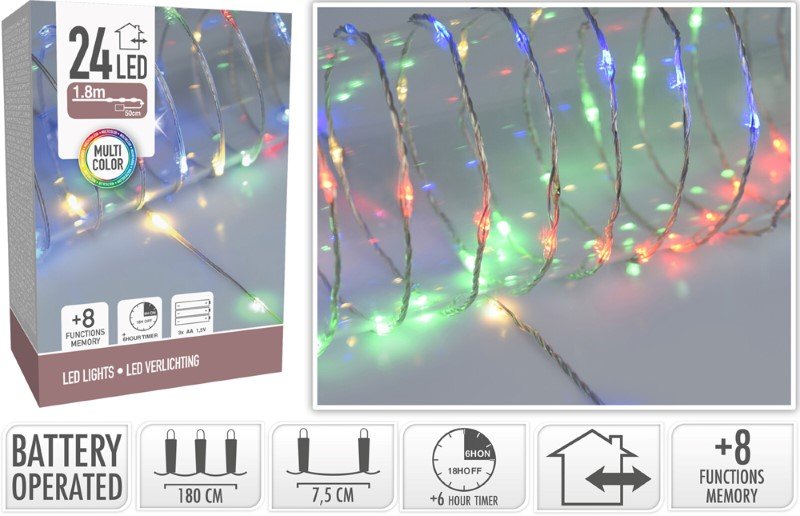 LED girlianda, su 24 LED, RGB (spalvota), ilgis 2 m