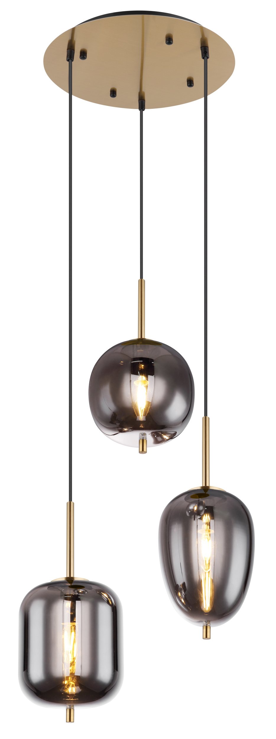 Pakabinamas šviestuvas GLOBO Blacky I, E14, 3 x 40W, 230V, žalvario sp. metalas, dūmų sp. stiklas, 460 x 1200 mm, 15345-3MM