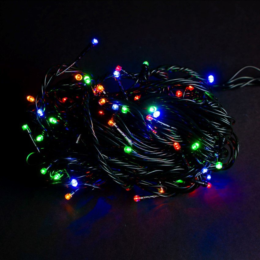 Šviečianti girlianda SUNLUXM10, 100 LED su plonu laidu, 10 m., įvairiaspalvė, IP44, tinka naudoti lauke, 1A 10M-4