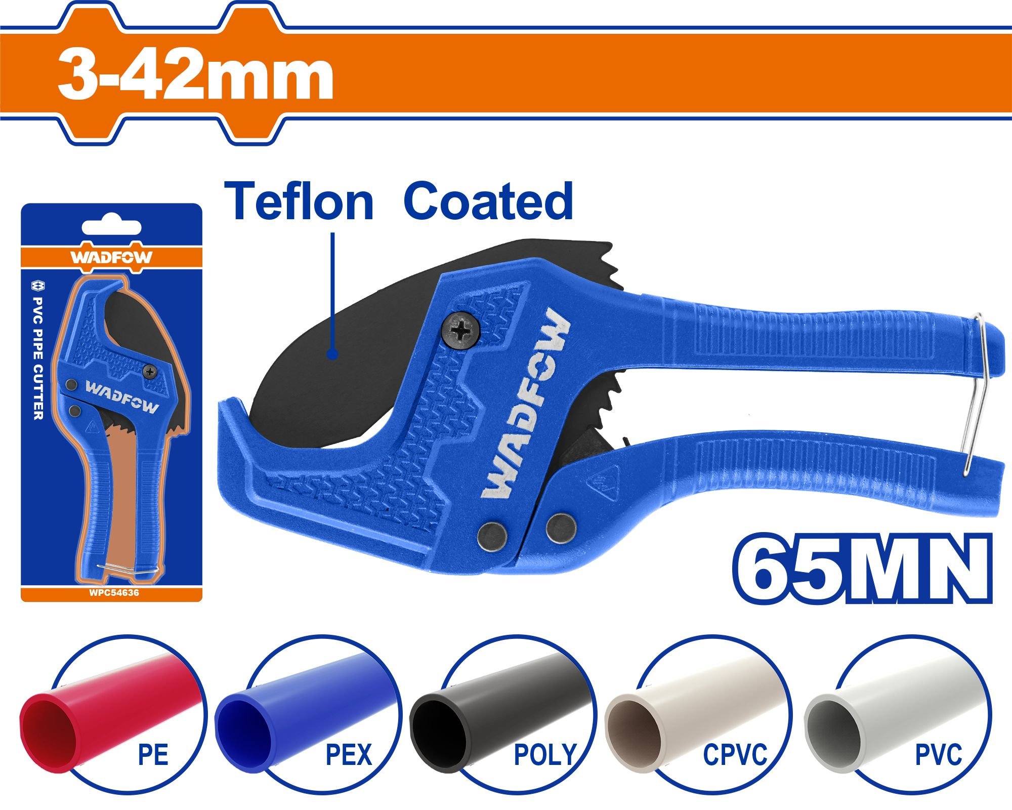 Žirklės WADFOW, PVC vamzdžiams, 3-42 mm, 203 mm, WPC54642