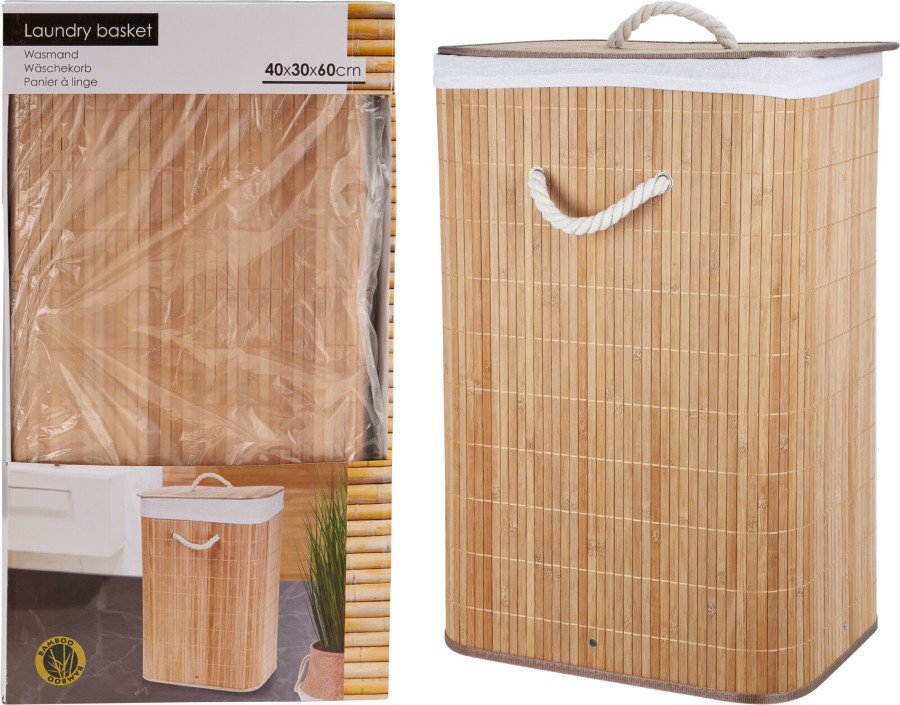 Skalbinių krepšys, 40 x 30 x 60 cm, bambukas