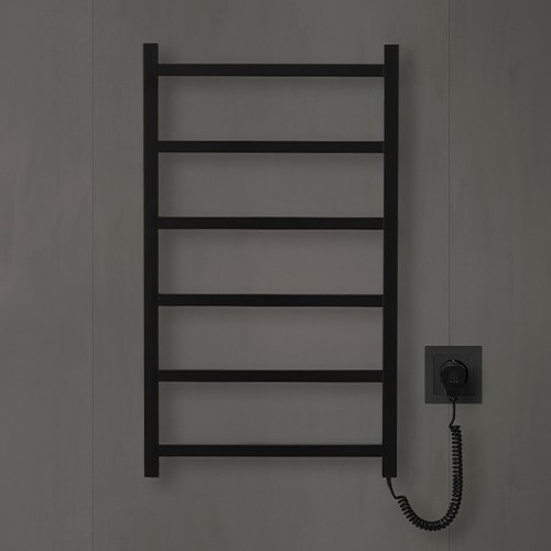 Elektrinis rankšluosčių džiovintuvas-kopėtėlės WELLMER Atlanta, 850x470mm, 6 skers., dešinė, 3 termo rėžimai, AISI 316  nerūd.plienas, juoda sp, dešinė, 85 W, 15801EJD