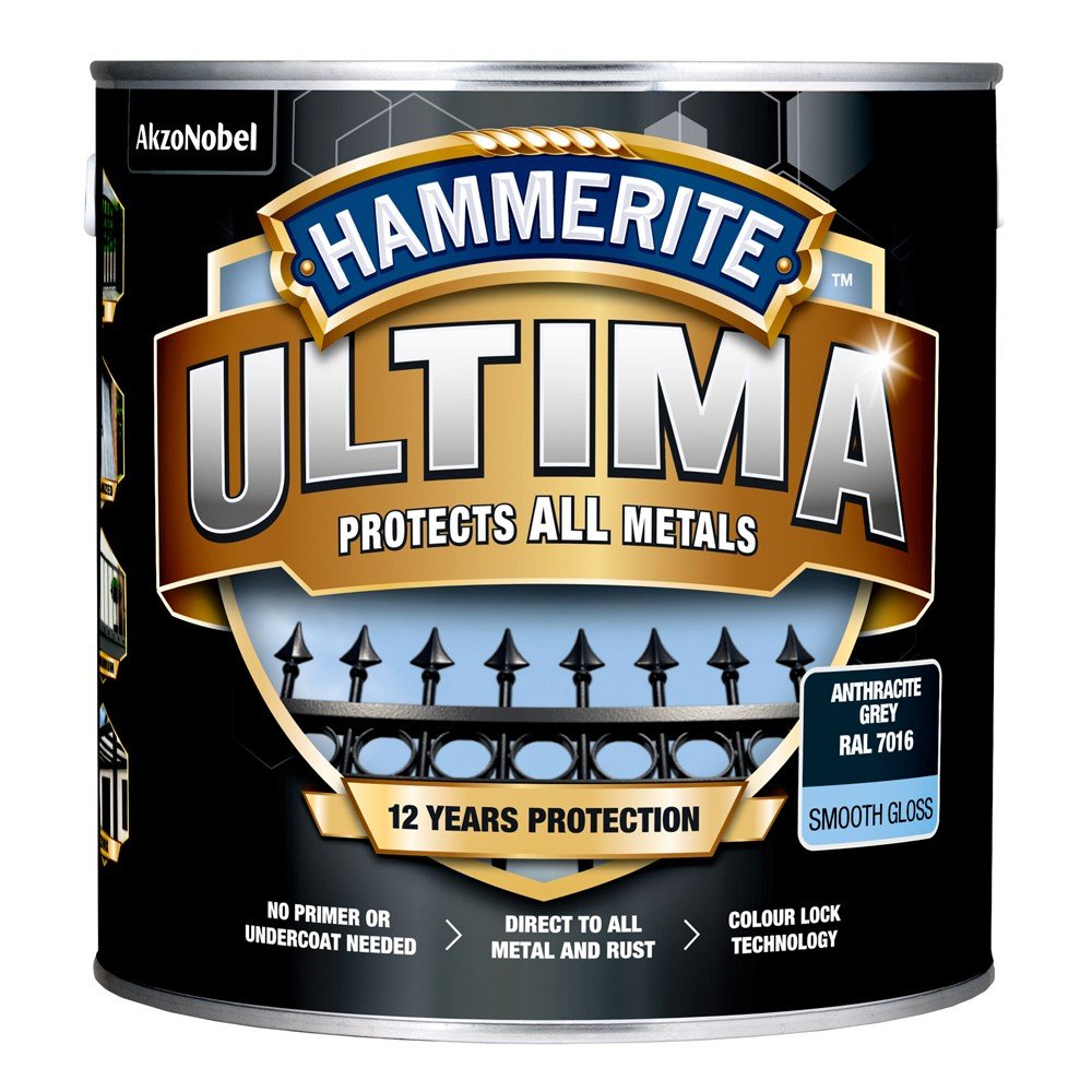 Antikoroziniai dažai HAMMERITE Ultima, 2,2 l, antracito sp., blizgūs