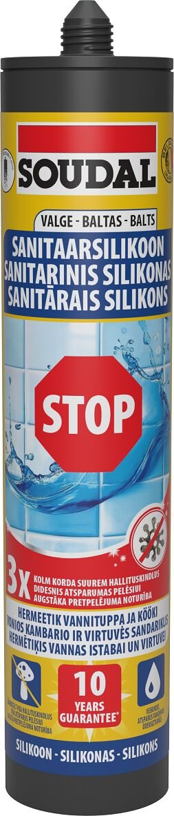 Silikoninis hermetikas Soudal Sanitary Sil STOP, 280ml, sanitarinis, baltas