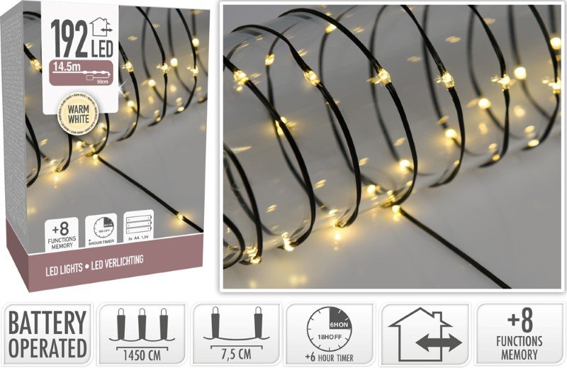 Šviečianti girlianda, su 192 LED, šiltai baltos sp., ilgis 14,5 m
