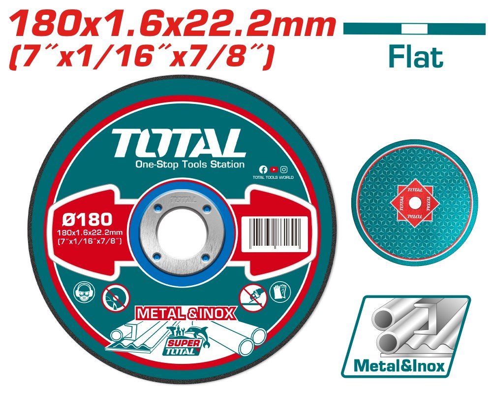Abrazyvinis metalo pjovimo diskas TOTAL, 180x1,6x22 mm, TAC2161801