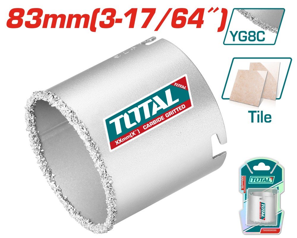 Gręžimo karūnėlė glazūrai TOTAL, YG8C+A3, 83 mm, TAC440831