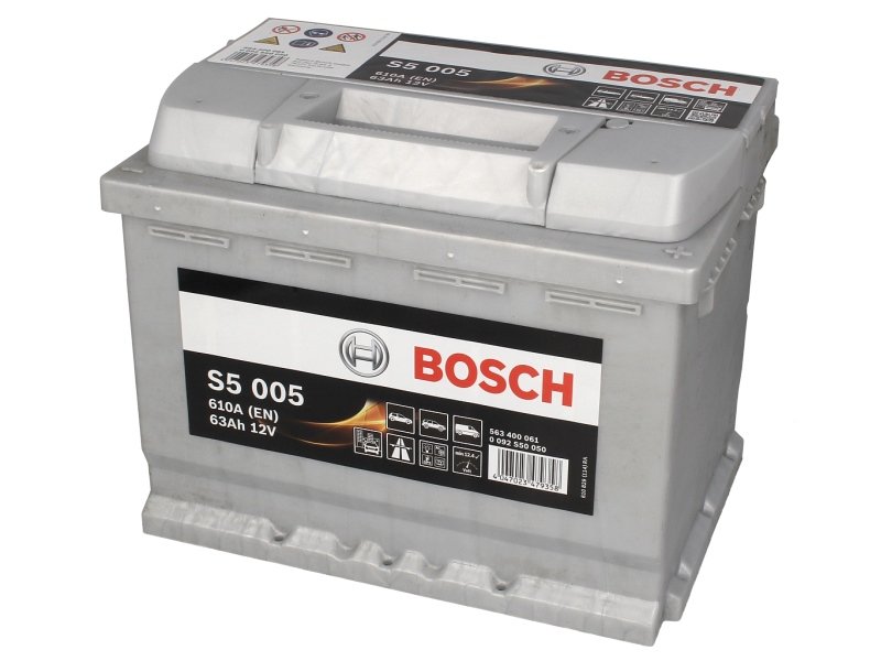 Akumuliatorius BOSCH S5 Silver, 12 V, 63 Ah, 610 A, 242 × 175 × 190 mm, starterinis, rūgštinis