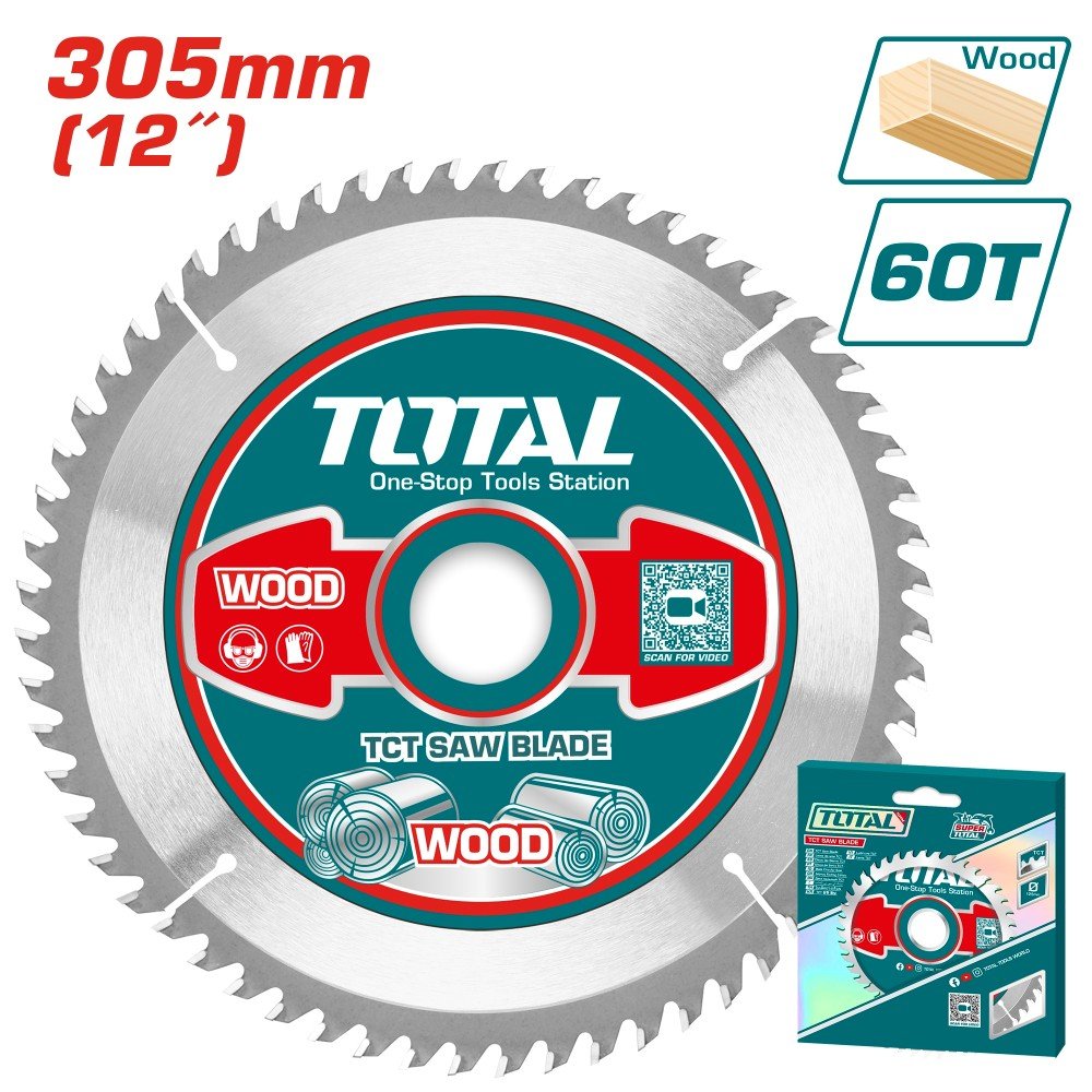 Medžio pjovimo diskas TOTAL, 305x30 mm (papild. jungtis 16 ir 25.4 mm), 60 dantų, TAC231923