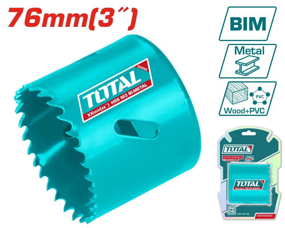 Gręžimo karūnėlė TOTAL, HSS M3 Bi-metal, 4-6 TPI, 76 mm, TAC410761