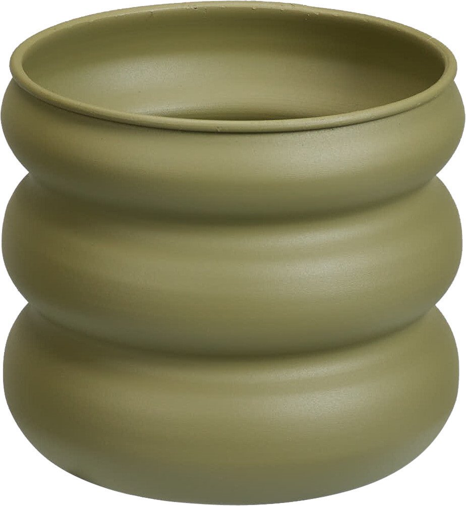 Lauko vazonas, metalinis, banguotas, žalsvos sp., 20 x 20 x 17,8 cm.