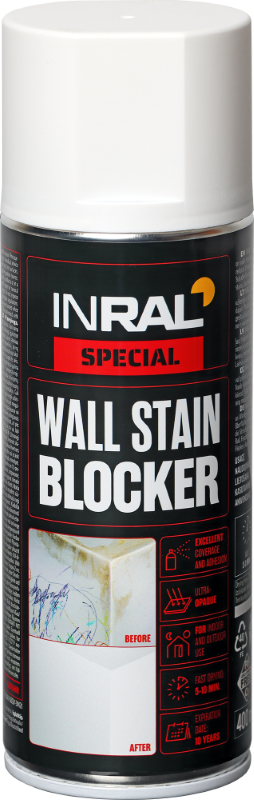 Aerozoliniai dažai INRAL WALL STAIN BLOCKER, balta sp., matinė, 400ml