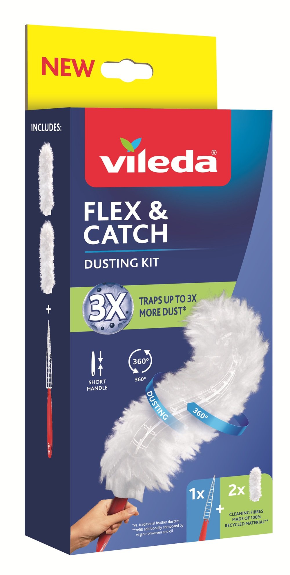 Dulkių šluotelė su trumpa rankena VILEDA Flex & Catch,+ 2 papildymai