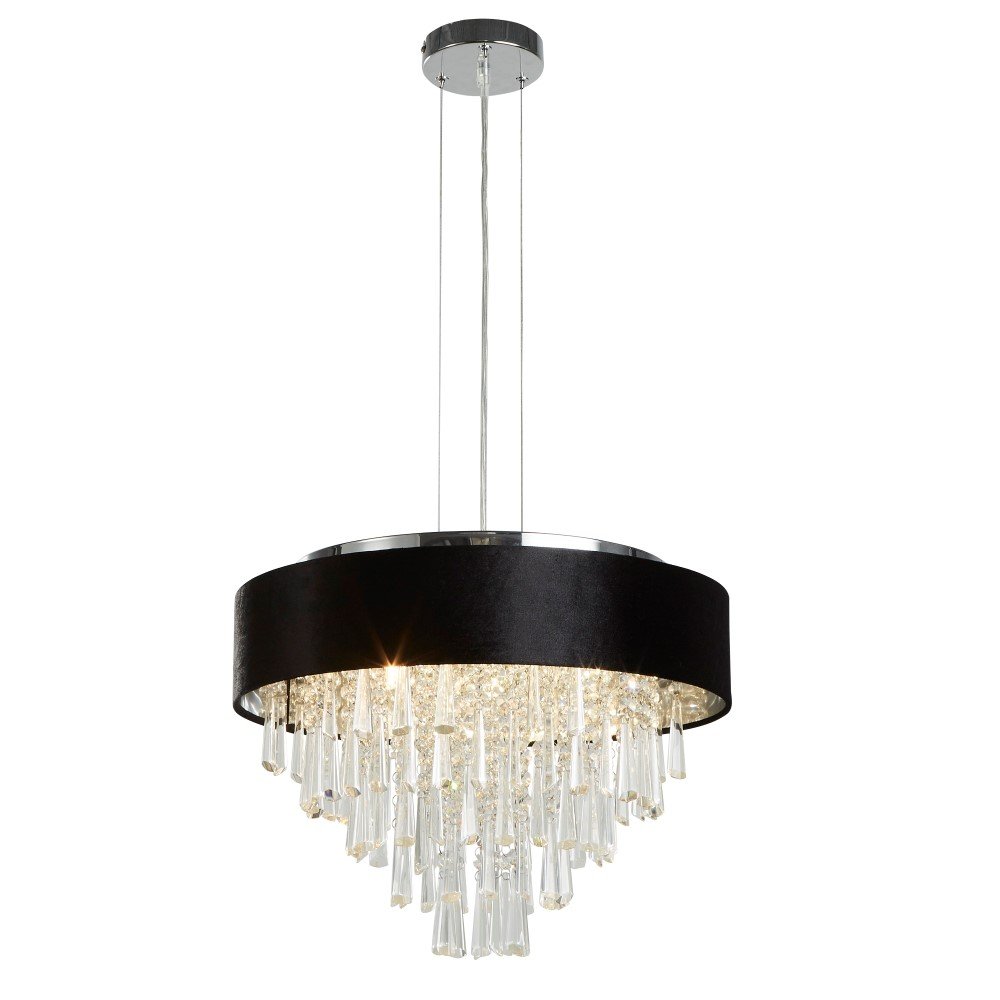 Pakabinamas šviestuvas SEARCHLIGHT Glamour, 5LT, G9, 9x33W, AXPxG 150x45.5x45.5 cm, juodos sp. ir skaidrūs kristalai, 50818-5BK