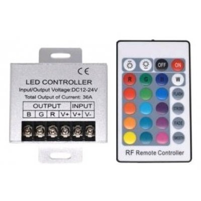 Šviesos diodų juostos kontroleris ir pultas AVIDE, RGB+W, 432W, 28 mygtukai, 12-24V