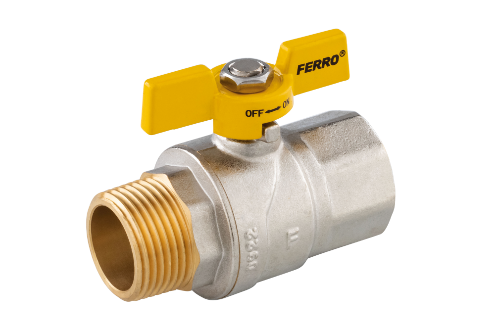 Rutulinis ventilis dujoms FERRO G61, 1", trumpa rankena, vidus/išorė, KGMN31