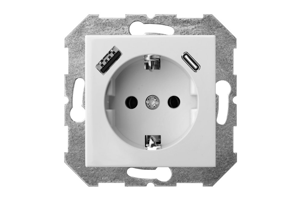 Kištukinis lizdas LIREGUS Epsilon, 1 vietos su krovikliu 3.4A 1xUSB A ir 1xUSB C, įleidžiamas, su įž., baltos spalvos, IUK-3-01.E/B, G610.b/r