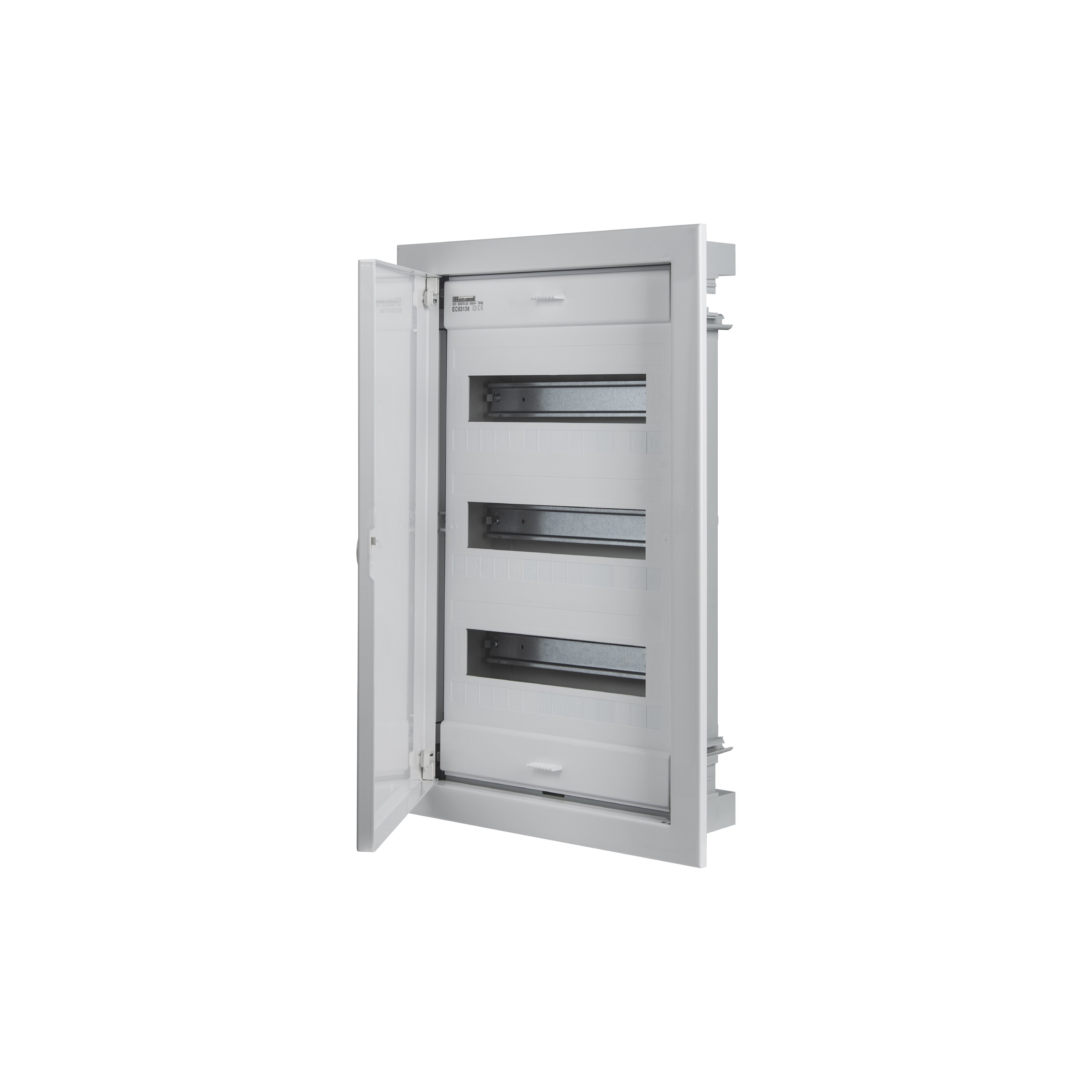 Automatinių išjungiklių skydelis ELETTROCANALI EC63136, 36-modulių, įleidžiamas, IP40, metalinės durelės, 93x368x568 mm, baltos sp.