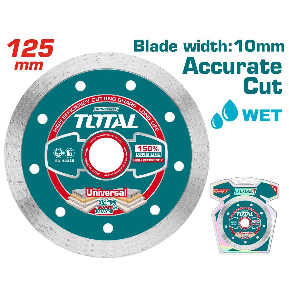 Deimantinis pjovimo diskas TOTAL, šlapiam pjovimui, 125x22 mm, segmento plotis 7,5 mm, TAC2121251