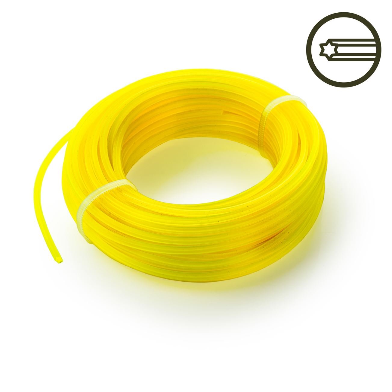 Žoliapjovės pjovimo lynas HERVIN GARDEN ZZPL3.0X50, žvaigždės formos, geltonos spalvos, skersmuo 3,0 mm, 50 m
